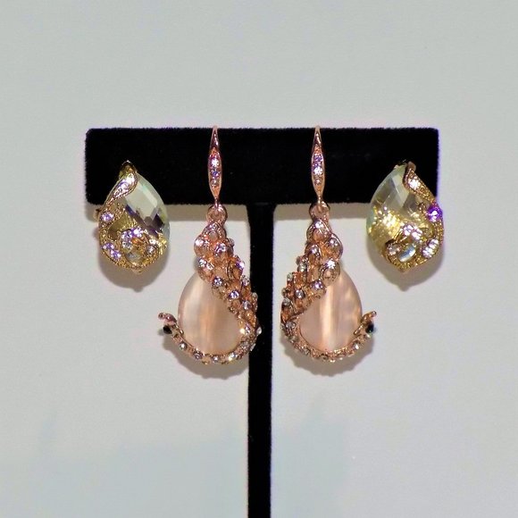 Not branded Jewelry - See Special.  2 Pairs Peacock Wrapped Teardrop Rhinestone Earrings